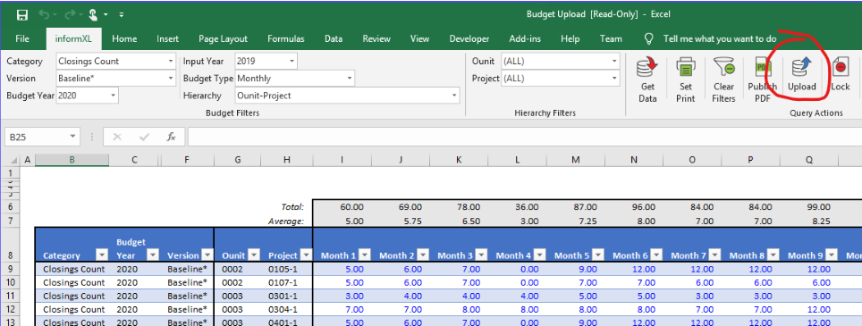 informXL Budget Upload Screenshot zoomed